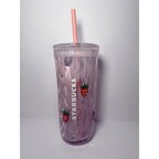 Starbucks Pink Vibes Pink Drink Strawberry Glass Cold Cup 16oz